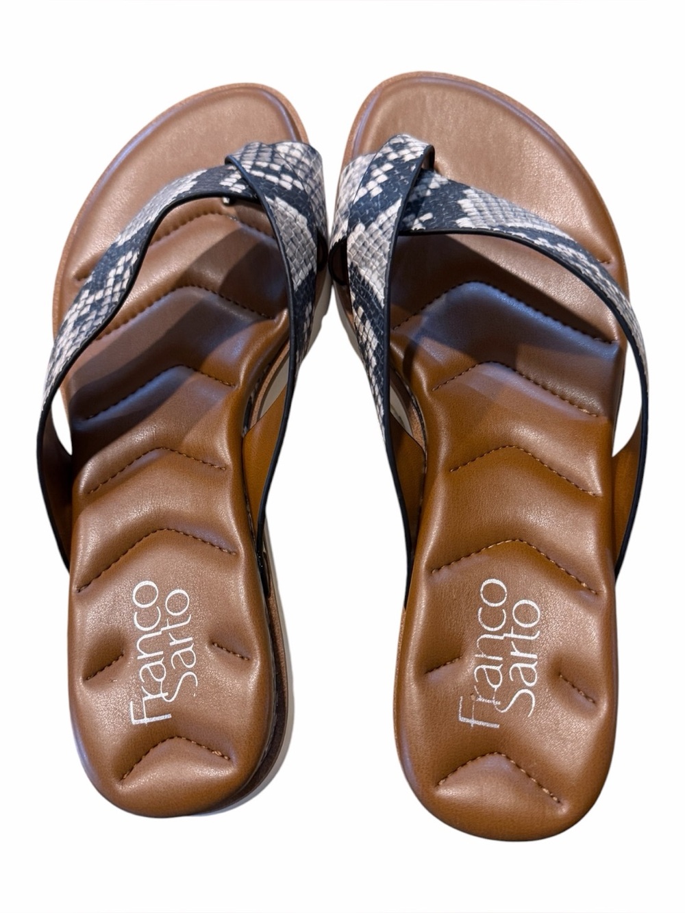 Franco Sarto Darious Black Snakeskin-Print Slide Sandals